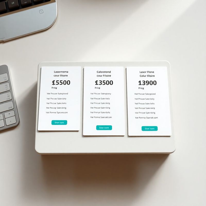Tres tarjetas de planes de precios sobre escritorio con acentos teal